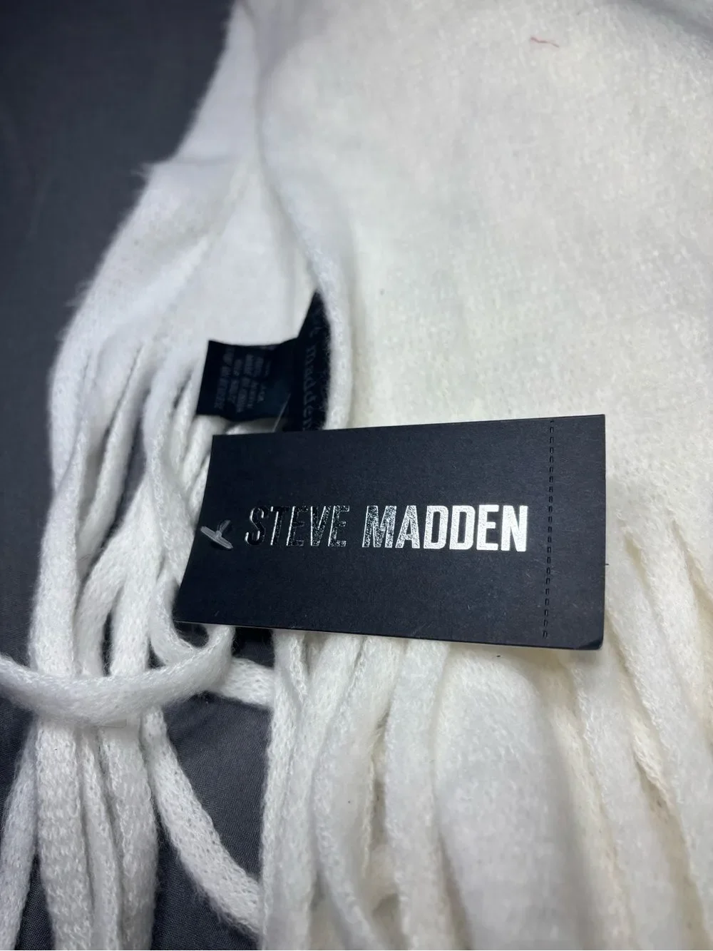 New Steve Madden White Fringe Scarf